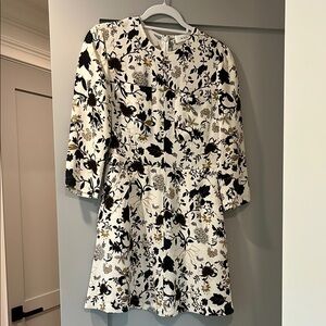 A.L.C. Floral Long Sleeve Dress - Black and Gold on White